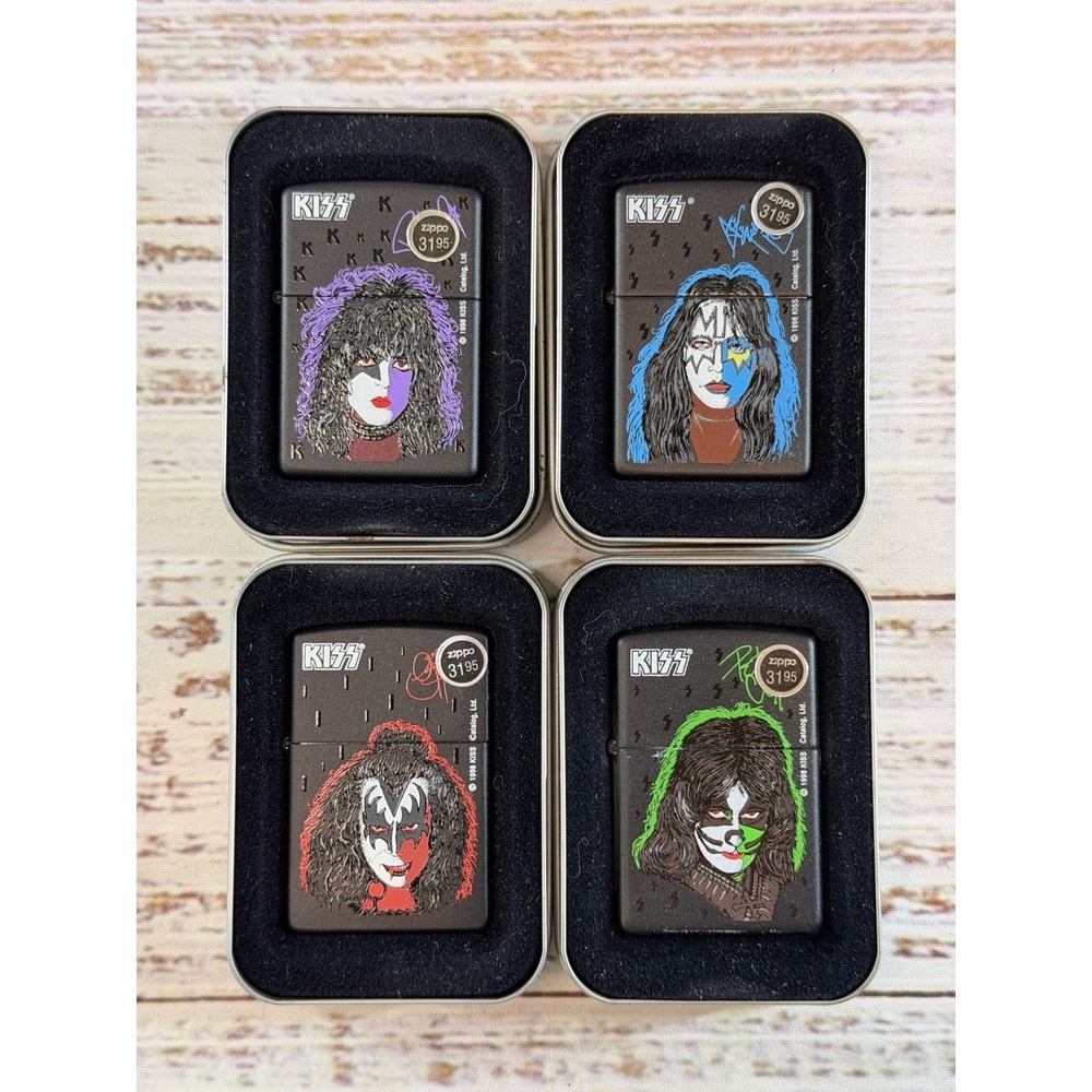 Brand New 1998 ZIPPO Lighter Absolutely Awesome ROCK BAND KISS Collection Set X4